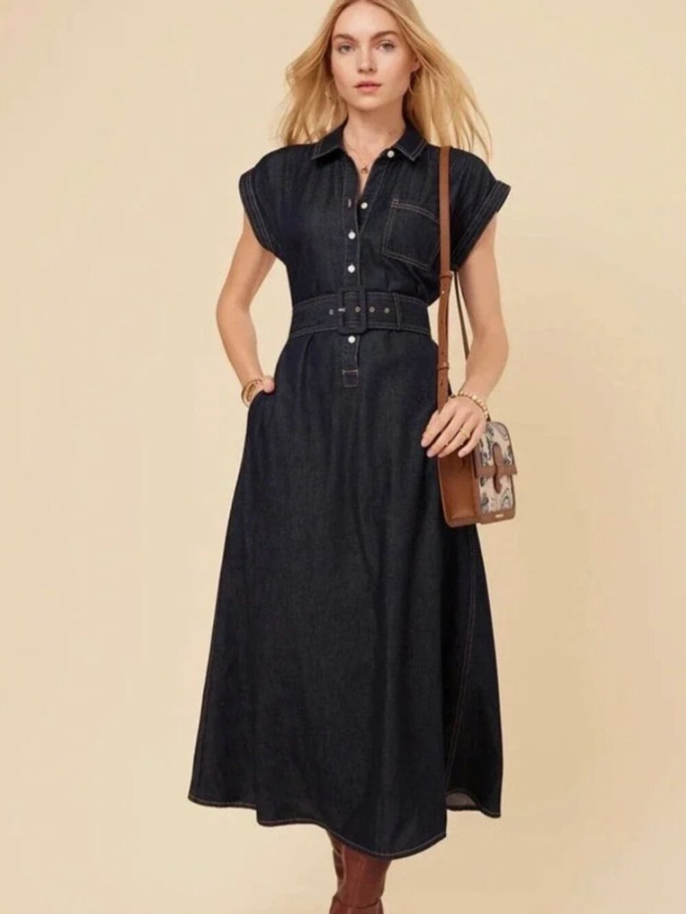 SPARTINA 449 Libbie Midi Dress Womens Small Denim Dark Bayou Rinse Wash Blue NWT